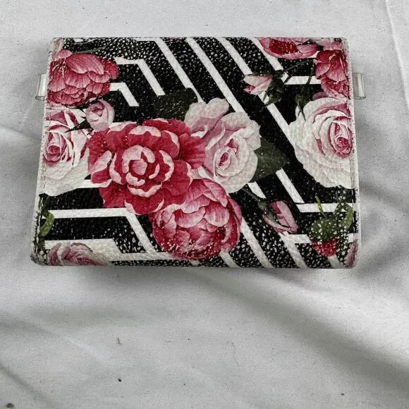 Betsey Johnson Womens Wallet Pink Rose Floral w White & Black Snap Closure Logo - Picture 4 of 7